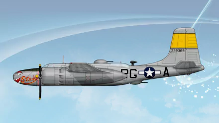 HD PC desktop wallpaper background of a silver military Douglas A-26 Invader bomber in flight with US star markings and a yellow tail.