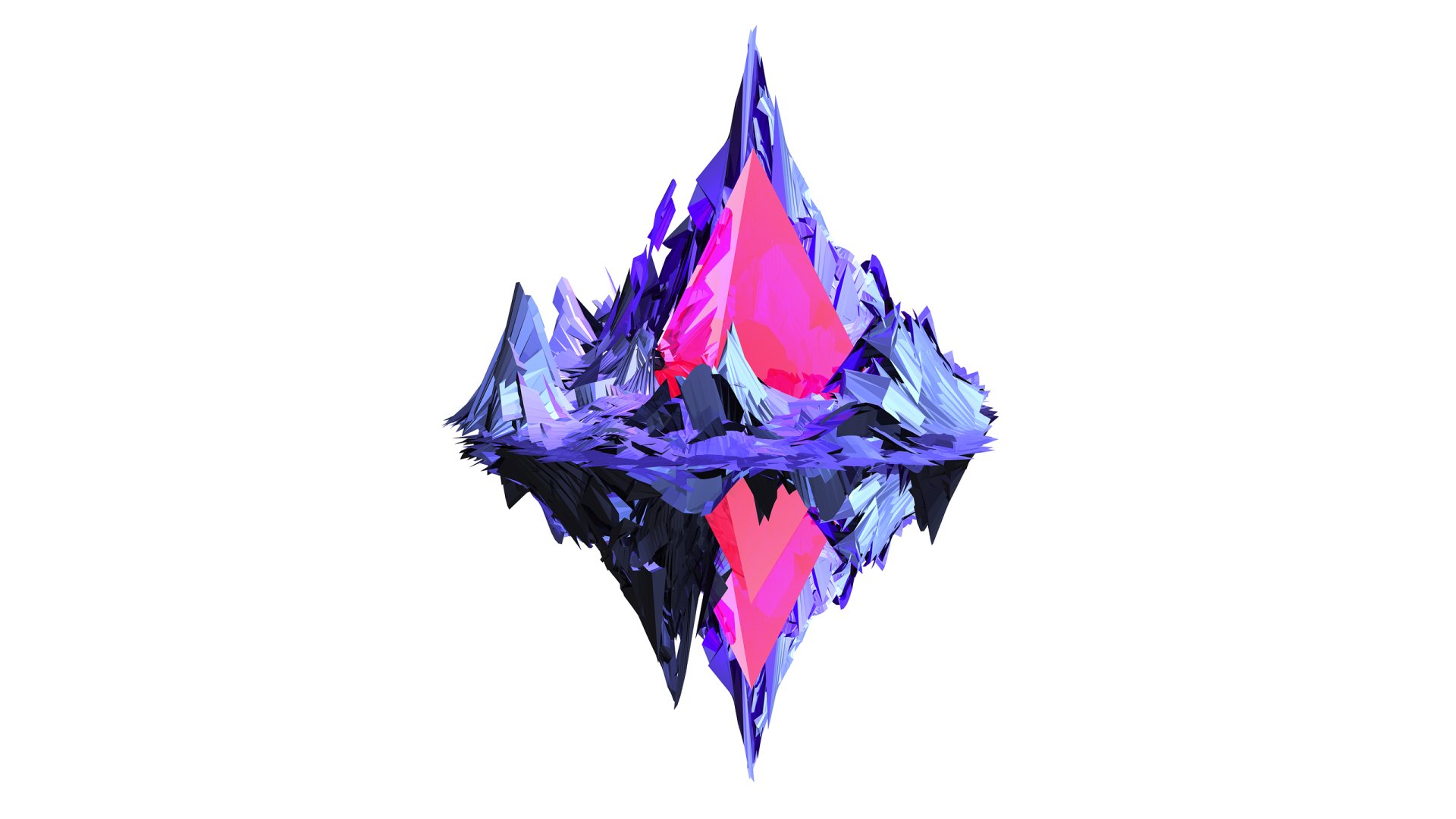 An abstract HD PC desktop wallpaper featuring vibrant facets in shades of purple and pink, showcasing dynamic shapes and reflections against a clean background.