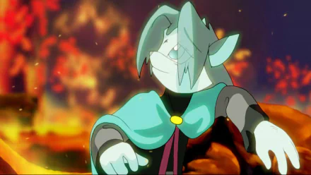 HD desktop wallpaper featuring a character from Dust: An Elysian Tail, set against a fiery background.