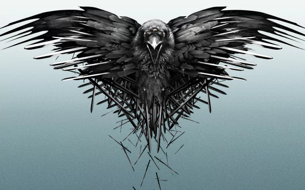 HD desktop wallpaper featuring a stylized raven inspired by Game of Thrones, displayed against a muted blue background.