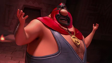 HD PC desktop wallpaper featuring Eduardo El Macho from the movie Despicable Me 2 in a bold pose with a red cape and gold medallion.