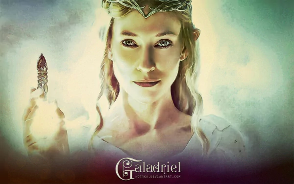 HD PC desktop wallpaper featuring Galadriel from the movie The Hobbit: An Unexpected Journey, showcasing her ethereal and powerful presence.