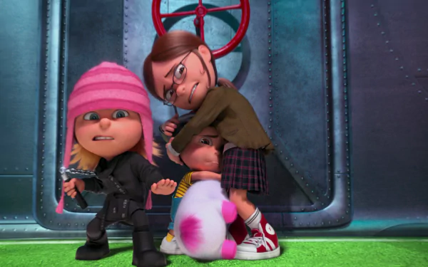 Margo, Edith, and Agnes from Despicable Me 2 pose together in this vibrant HD desktop wallpaper, showcasing their unique personalities and charm.