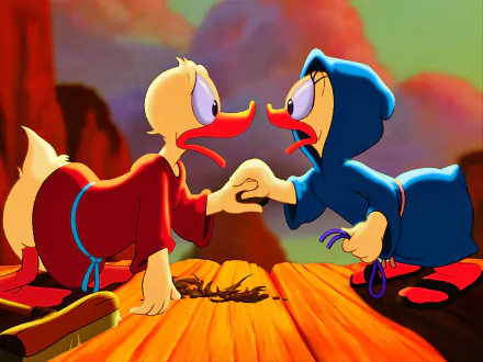 HD desktop wallpaper featuring Donald Duck from the movie Fantasia 2000, showing a vivid scene with Donald and another character in colorful, expressive poses.
