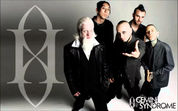 HD desktop wallpaper featuring the band Gemini Syndrome with members posing and their logo in the background.