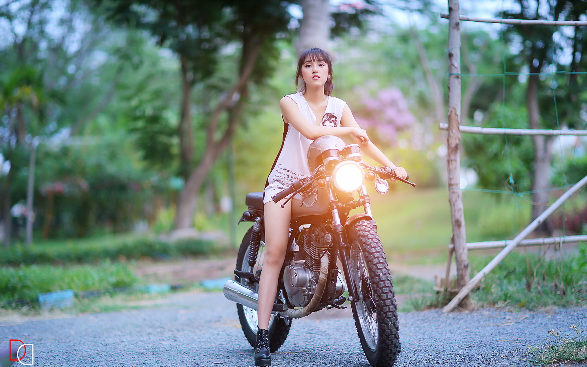 Asian Woman on Motorcycle HD Wallpaper