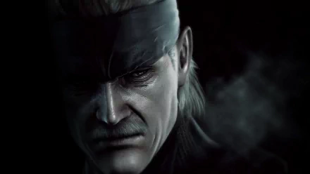 HD desktop wallpaper featuring a close-up of a character from the Metal Gear video game series, showcasing intense expression and dramatic lighting.