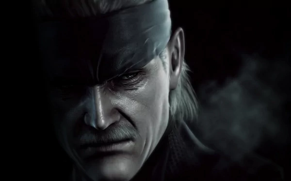HD desktop wallpaper featuring a close-up of a character from the Metal Gear video game series, showcasing intense expression and dramatic lighting.