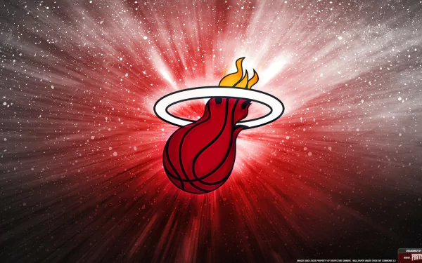 Miami Heat logo with a fiery ring and dynamic red background, HD desktop wallpaper.