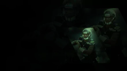 HD desktop wallpaper featuring Russell Wilson in Seattle Seahawks NFL gear, highlighting his dynamic football presence with a dark, intense sports-themed background.