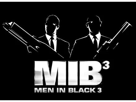 HD PC desktop wallpaper featuring a black-and-white silhouette of Men in Black agents with large weapons and the bold MIB³ Men in Black 3 logo.