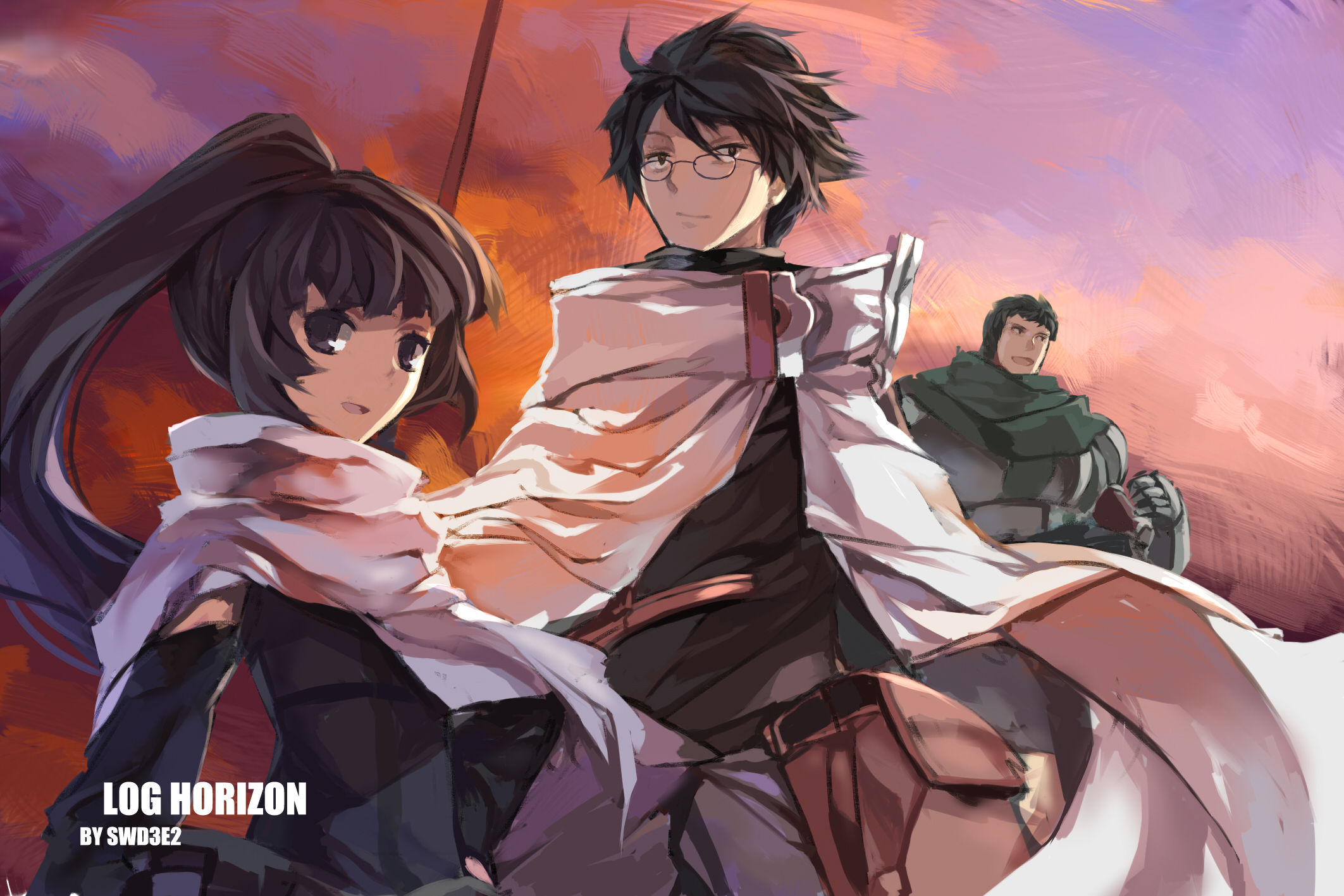 Log Horizon Characters Shiroe, Akatsuki, and Naotsugu HD Wallpaper