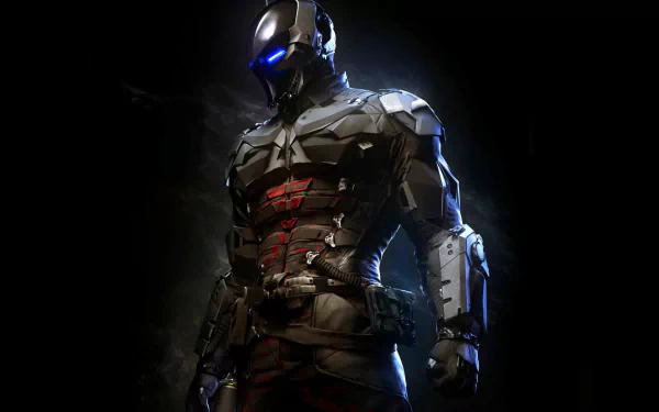 HD wallpaper featuring Jason Todd as Arkham Knight from Batman: Arkham Knight. The character is clad in armor with a dark mask, set against a shadowy background, exuding a powerful, ominous presence.