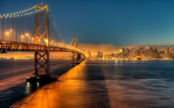 Man Made Bay Bridge Bridges California San Francisco City Night Light River Bridge HD Wallpaper | Background Image