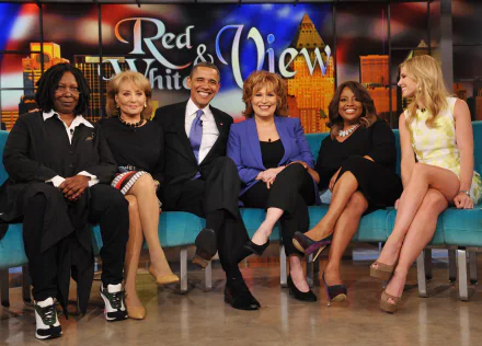 HD desktop wallpaper featuring a group of people from The View on the show's set, smiling and seated together.