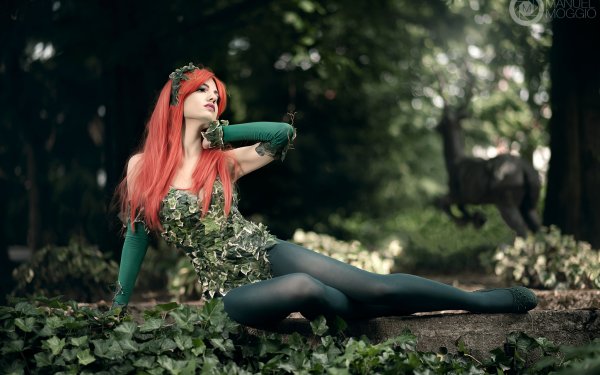 Women Cosplay DC Comics Poison Ivy Pantyhose Glove Red Hair Nature HD Wallpaper | Background Image