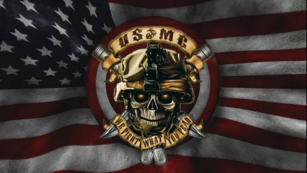 A striking HD wallpaper featuring the USMC emblem over an American flag background, celebrating the spirit of the 4th of July with bold imagery and a military theme.