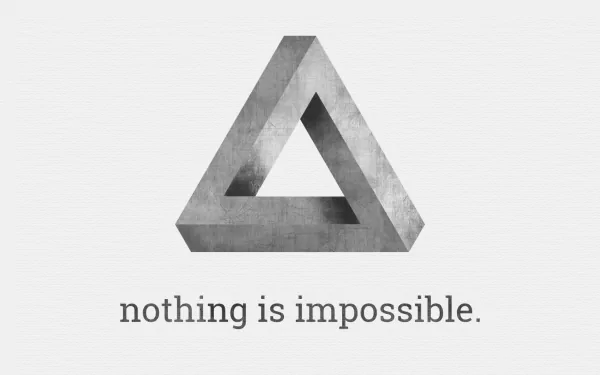 A minimalist HD desktop wallpaper featuring bold typography and an artistic gray triangular design, conveying the motivational message: nothing is impossible.
