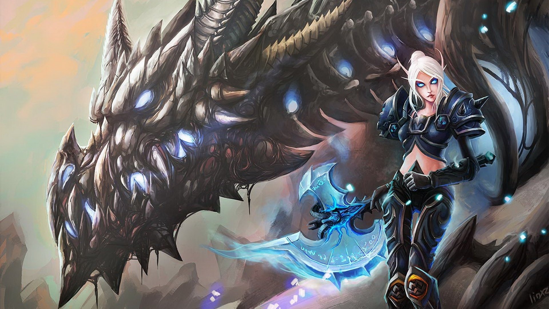 Epic World of Warcraft HD Wallpaper: Dragon and Warrior Clash