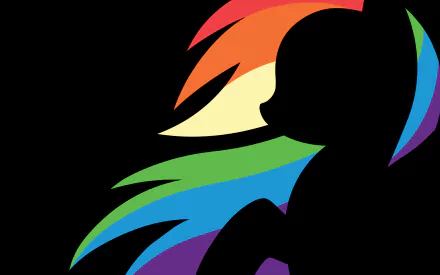 A vibrant HD wallpaper featuring Rainbow Dash from the TV show My Little Pony: Friendship Is Magic, showcasing her colorful mane against a dark background.