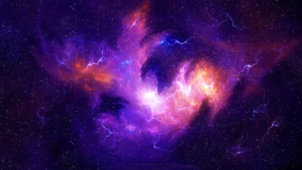 HD desktop wallpaper featuring a vibrant purple sci-fi space nebula with dynamic bursts of light and energy.