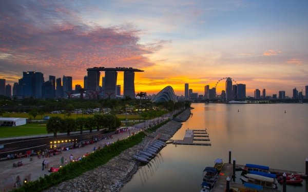 Man Made Singapore Cities Marina Bay Sands Sunset HD Wallpaper | Background Image