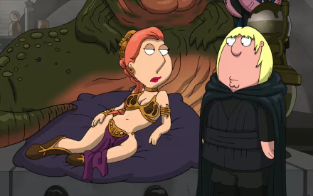 HD PC desktop wallpaper featuring characters from Family Guy movie Family Guy Presents: It's A Trap! in a Star Wars parody scene.