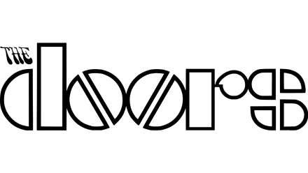 Black and white stylized logo of the band The Doors, designed as a sleek HD PC desktop wallpaper background.