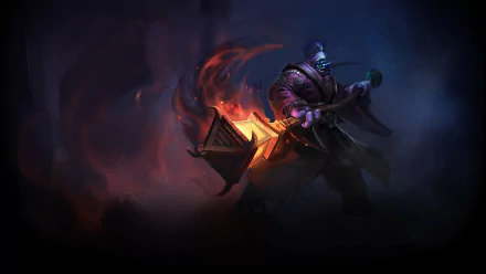 High-definition desktop wallpaper featuring Jax from League of Legends, showcasing his striking appearance and weapon amidst a dramatic, dark background.