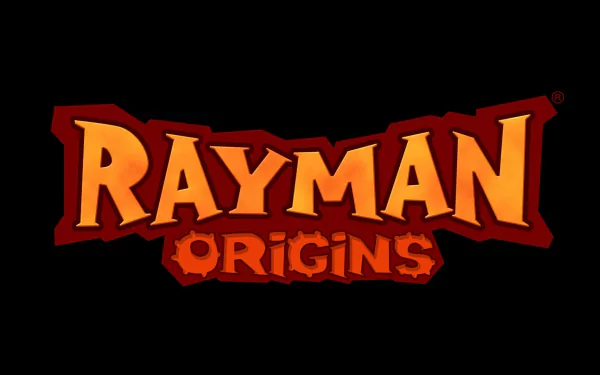 HD PC desktop wallpaper featuring the bold, stylized logo of the video game Rayman Origins on a black background.