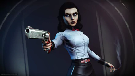 HD PC desktop wallpaper featuring a stylized character from the video game BioShock Infinite: Burial at Sea, holding a gun with a confident stance.