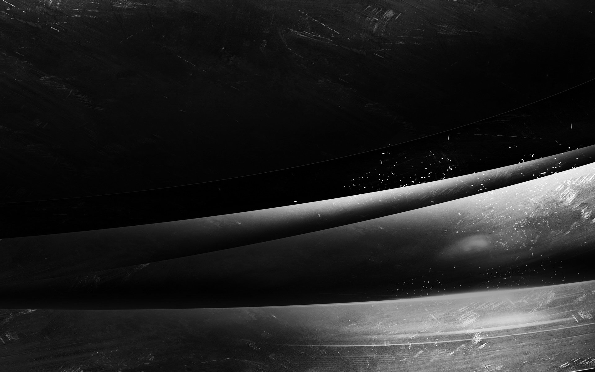 Abstract grunge HD PC desktop wallpaper — monochrome curved layers, scratched textures and cloudy gradients forming a moody, high-contrast background.