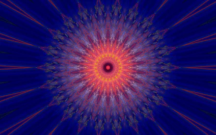 Abstract kaleidoscope design with vibrant red and blue circular patterns, creating a dynamic and artistic HD desktop wallpaper background.