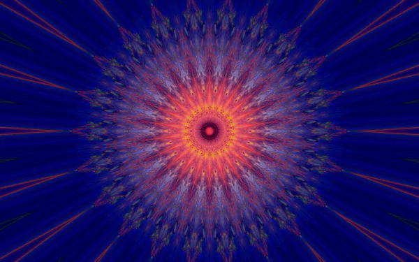 Abstract kaleidoscope design with vibrant red and blue circular patterns, creating a dynamic and artistic HD desktop wallpaper background.