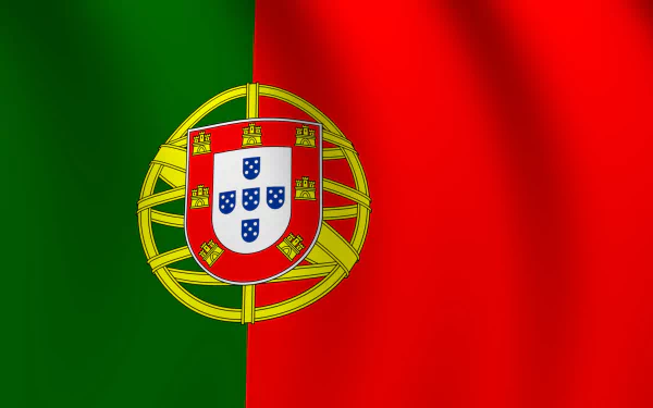 Flag of Portugal featuring vibrant green and red colors with the national coat of arms, designed as an HD PC desktop wallpaper and background.