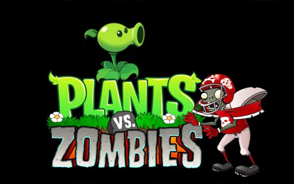 HD PC desktop wallpaper featuring the video game Plants vs. Zombies with a Peashooter plant and a football zombie against a black background.