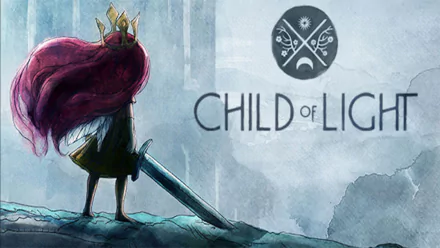 HD PC desktop wallpaper featuring artwork from the video game Child of Light, showing a crowned character with flowing hair holding a sword against a misty background.