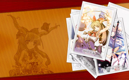 HD PC desktop wallpaper featuring anime characters Komachi Onozuka and Suika Ibuki from the Touhou series with a warm red and orange background.