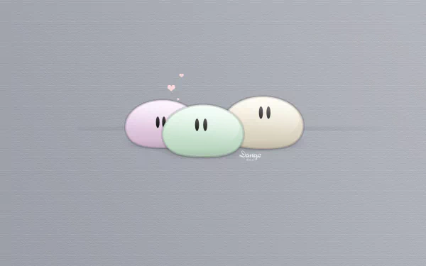HD PC desktop wallpaper featuring three pastel-colored dango characters from the anime Clannad on a simple gray background.