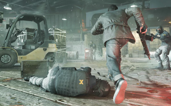 A dynamic scene from the video game Quantum Break, featuring a character in motion, evoking tension and urgency in a gritty, industrial setting. HD PC desktop wallpaper and background.