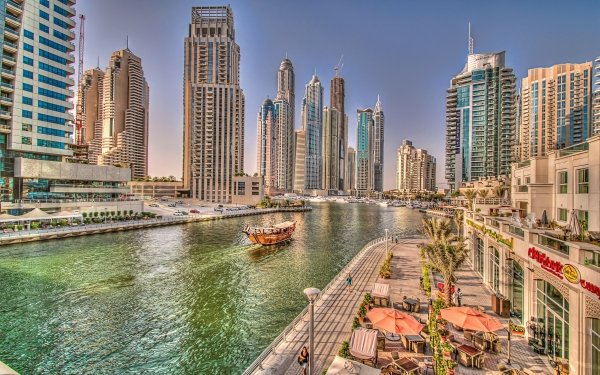 Man Made Dubai Cities United Arab Emirates Dubai Marina Canal Boat Skyscraper HD Wallpaper | Background Image