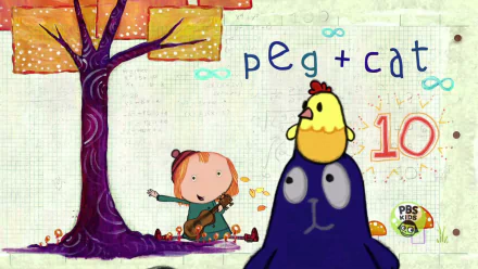 HD desktop wallpaper of Peg + Cat, featuring the characters beside a tree on a math-themed background.