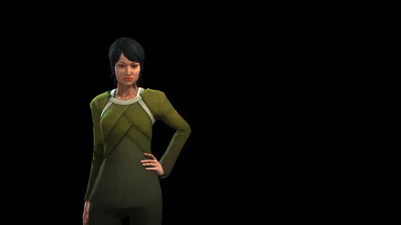 HD wallpaper of a character from Civilization: Beyond Earth, standing confidently against a black background.