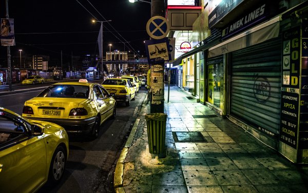 Photography Place City Greece Night Taxi Yellow HD Wallpaper | Background Image