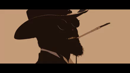 HD PC desktop wallpaper featuring a stylized silhouette of a man in a wide-brimmed hat from the movie Django Unchained, smoking a cigarette.