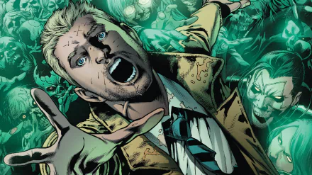 HD PC desktop wallpaper/background: Constantine (DC Comics) — John Constantine reaches out amid swirling green, ghostly faces in dramatic comic-book art.