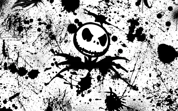 HD wallpaper featuring Jack from *The Nightmare Before Christmas*, set against a striking backdrop of black paint splatters and white texture.