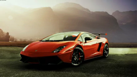 HD desktop wallpaper of a striking Lamborghini Gallardo supercar set against a stunning mountainous backdrop.