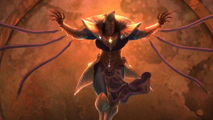 HD wallpaper of Azir, the Ascended Shuriman emperor from the video game League of Legends, depicted in a majestic pose with golden armor and dark robes against a warm, glowing background.