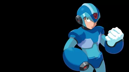 HD PC desktop wallpaper featuring Mega Man X (video game), in blue armor on a black background.